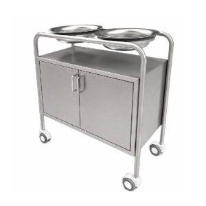 Porta Lavatorio Doble de Acero Inoxidable Rodable con Gabinete