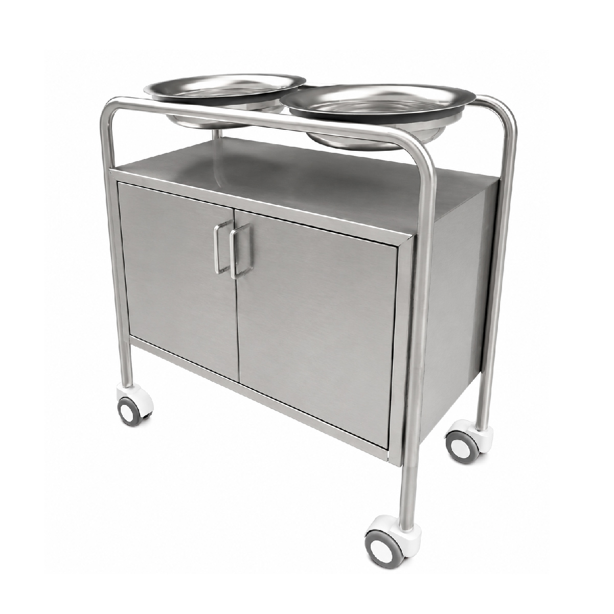 Porta Lavatorio Doble de Acero Inoxidable Rodable con Gabinete