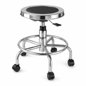 Taburete Metálico Giratorio Rodable, Asiento Metálico