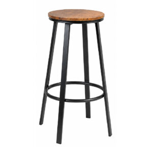 Taburete Metálico con Asiento de Madera para Taller